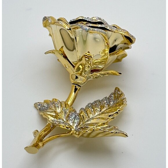 Vintage Gold Tone Rose Christmas Tree Ornament Flower with Glitter Accents - Picture 5 of 7